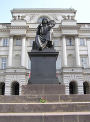 Bertel Thorvaldsen's 1830 statue of a seated Copernicus holding an armillary sphere, before the Polish Academy of Sciences in Warsaw