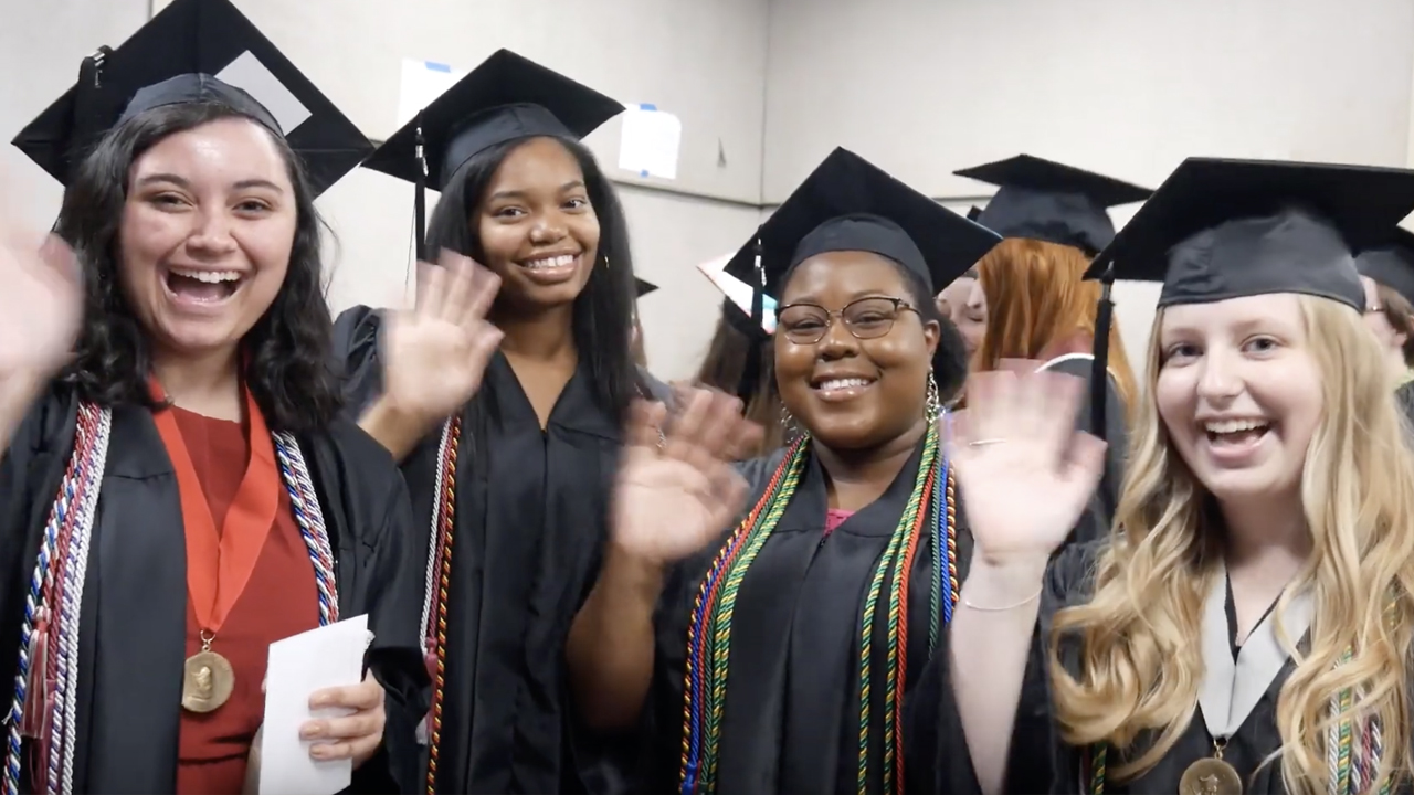 LINE UP Students lining up for the march into Freedom Hall