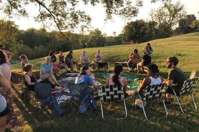 BellarmineFarm Students in lawn chairs at the Bellarmine Farm