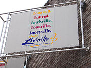 The Louisville Convention and Visitors Bureau displays many of the common pronunciations of the city's name on its logo.