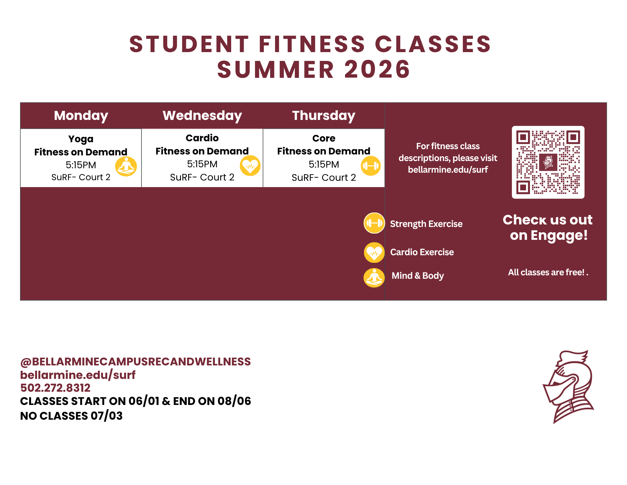 Group fitness scheduled for students during sumemr 