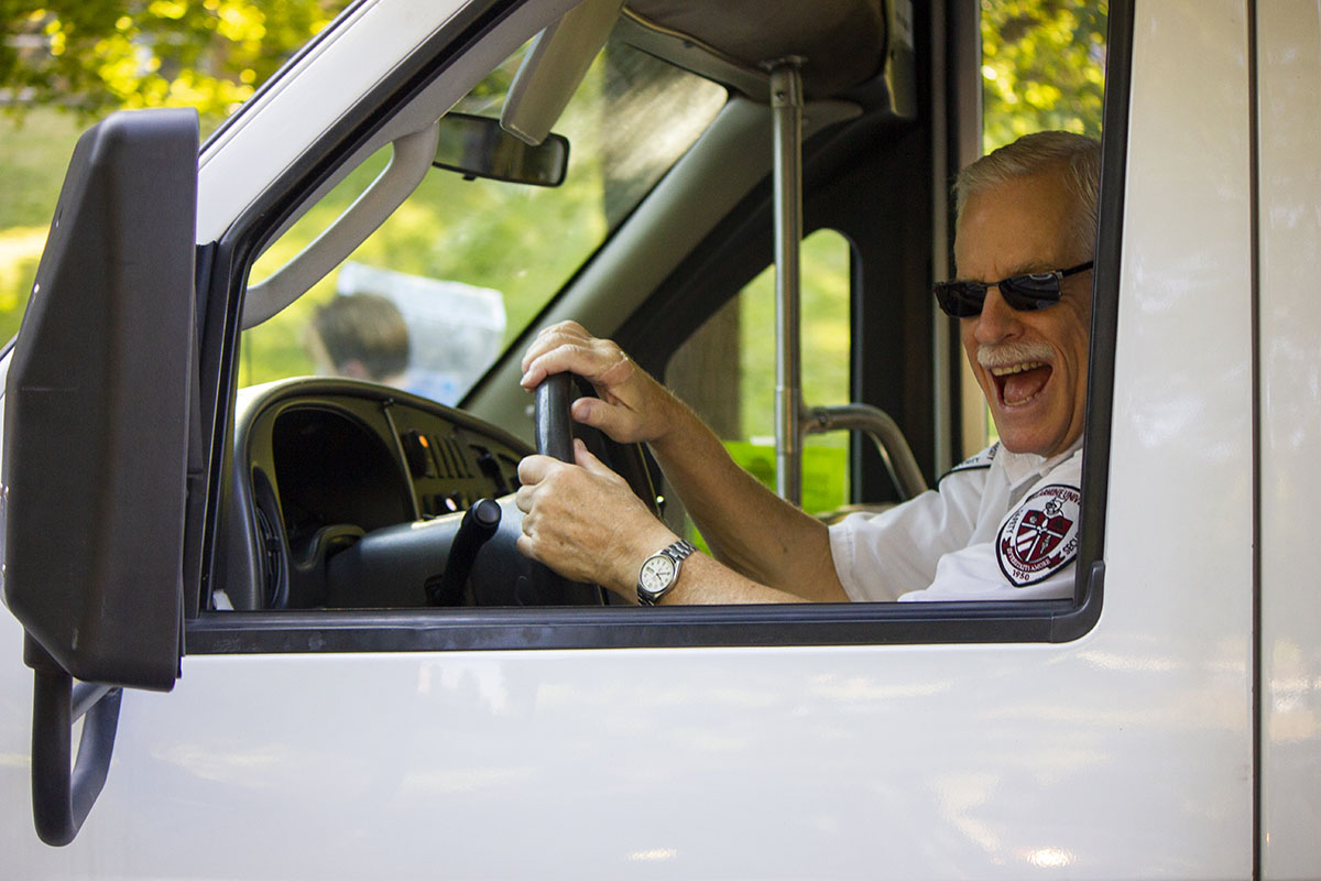 Bruce Bertoli driving the shuttle