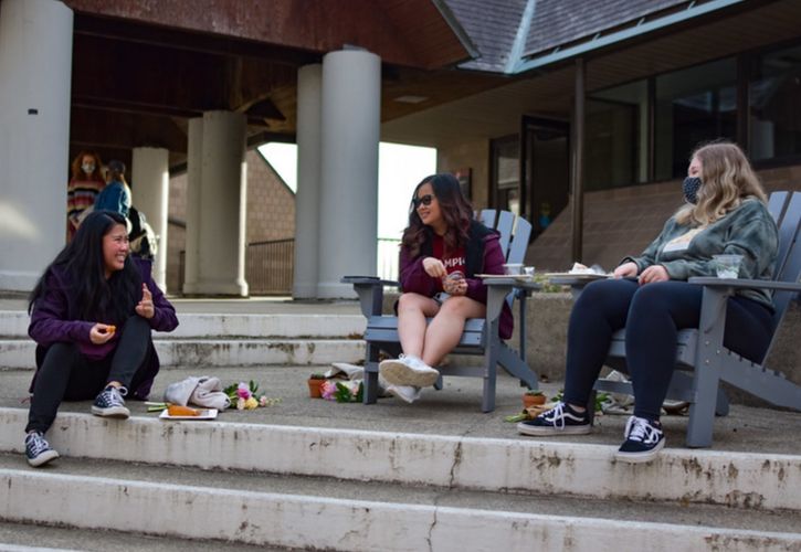 Students enjoying free time on the Quad