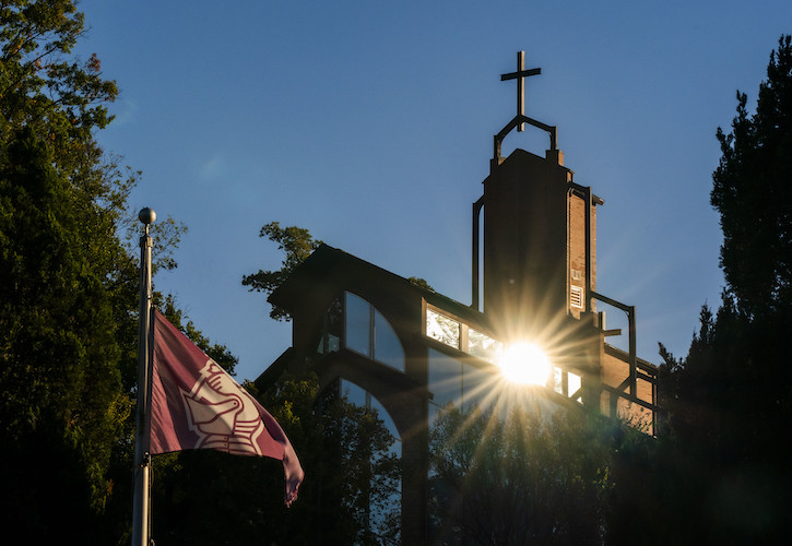 Chapel with sun reflecting