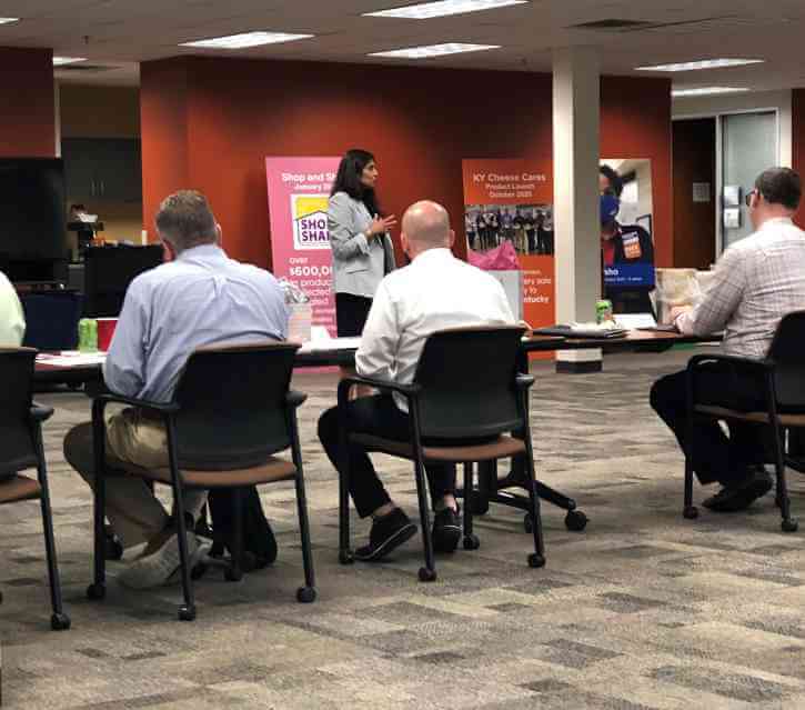 Rubel School Dean Natasha Munshi speaks to Kroger employees at the Executive Education, Emerging Leaders Certificate program launch.