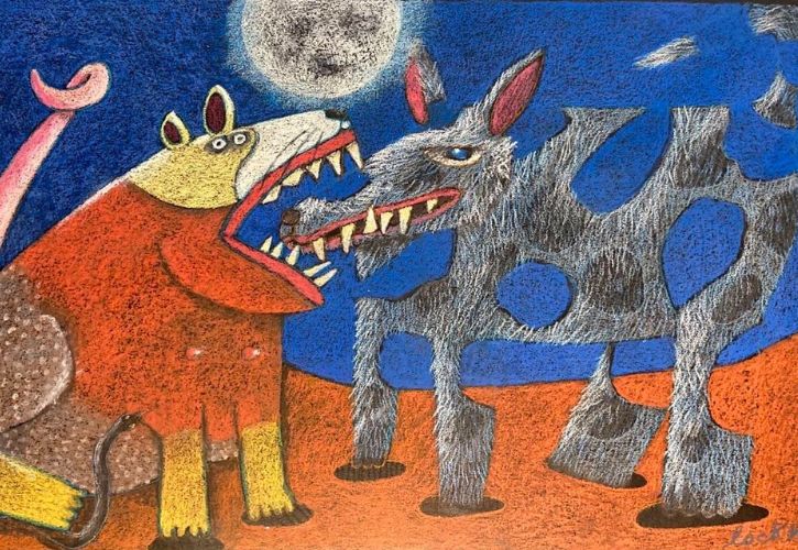 Bob Lockhart drawing of two dog-like animals