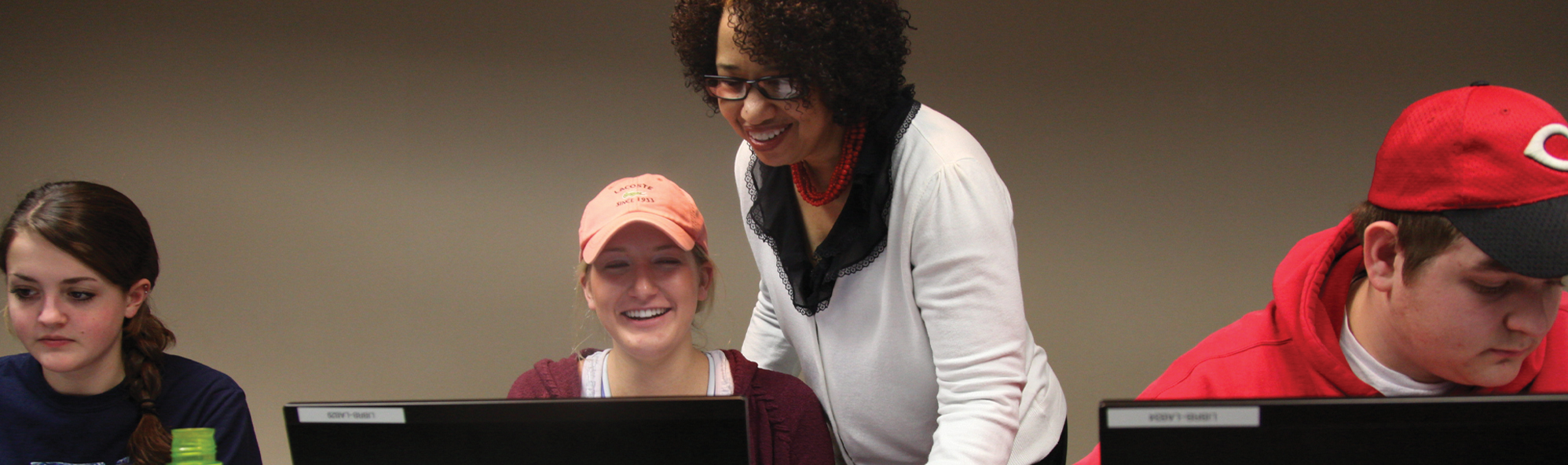 students in library