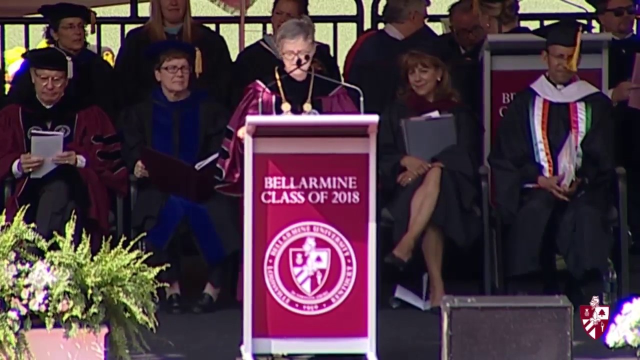 President Susan Donovan addressing commencement crowd