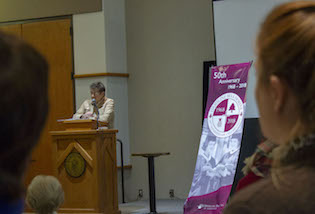 UrsulineTerrace-Peterworth Sr. Peterworth speaks at terrace dedication