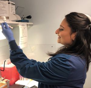 Meera Patel, who obtained her graduate MLS degree in 2019, works in a specialized Blood Bank Lab at Norton Healthcare.