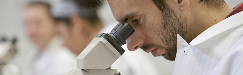 Student looking in microscope