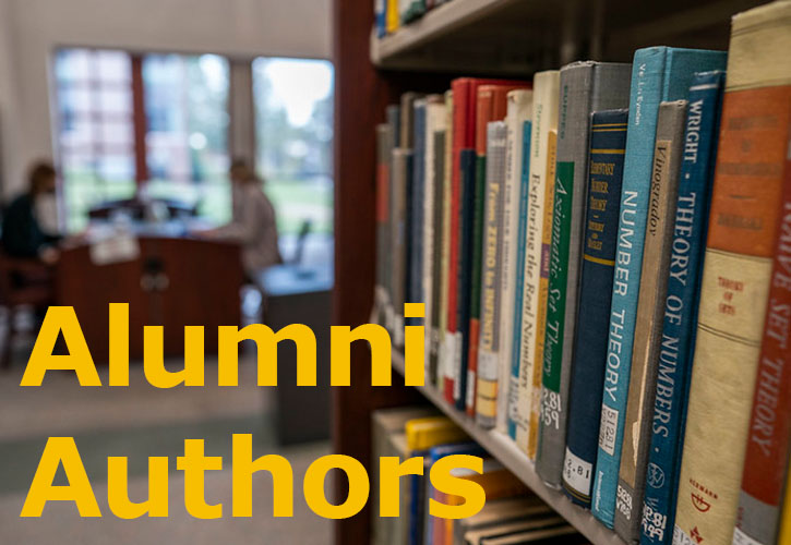 Image of library with text reading "Alumni authors"