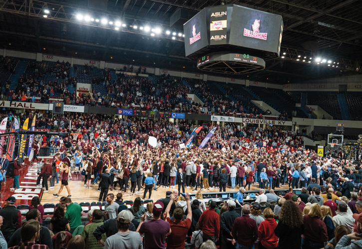 Bellarmine fans rush the court following the ASUN Championship win.