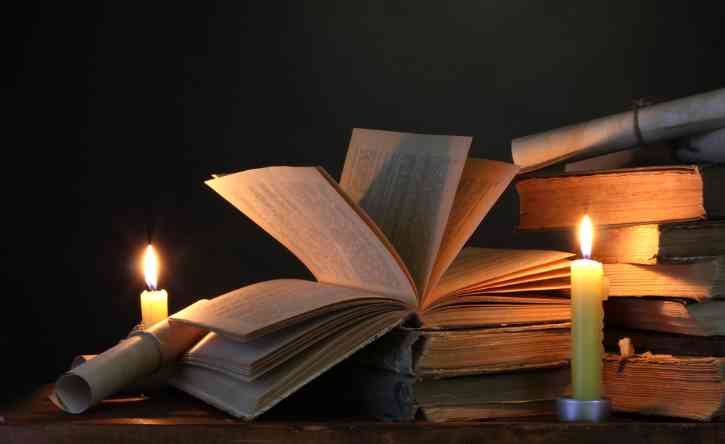 Bellarmine Book Club stock illustration  books and candles
