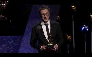 Louisville Orchestra Conductor Teddy Abrams accepts the Grammy for Best Classical Instrumental Solo on Feb. 4, 2024, in Los Angeles.Awards