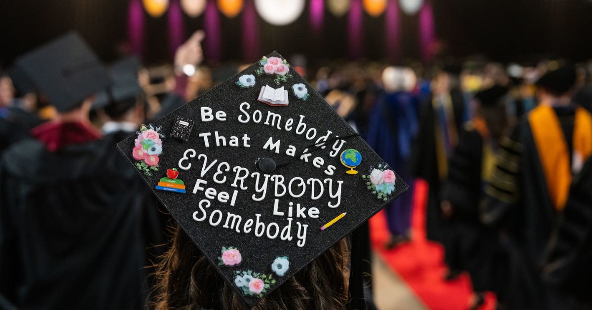 Grad cap at 2023 commencement