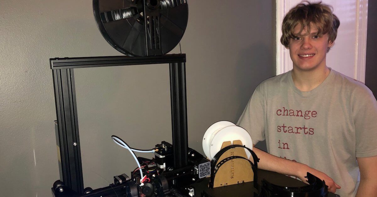 Sophomore Jordan Dowdy used his 3D printer to make face shields for healthcare workers.