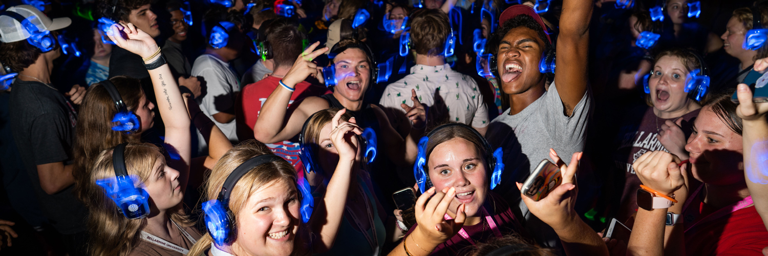 New students dancing at a silent disco