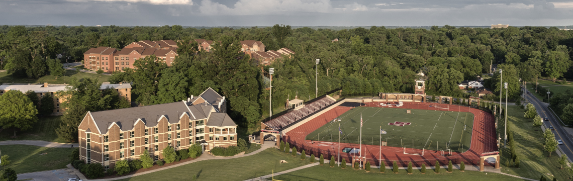 athletics field and campus aerial photo